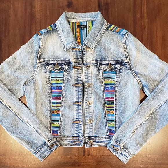 Chiqle Jackets & Blazers - Chiqle - Women's - Serape Accented Jean Jacket - Size S